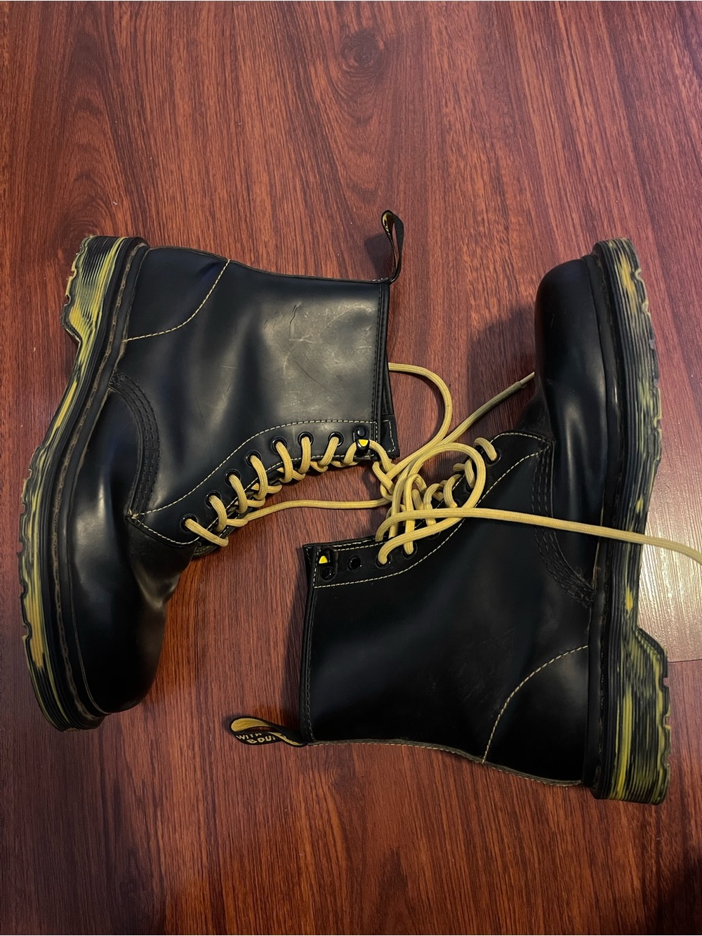 Dr. Martens 1460 Pascal boots with contrast yellow stitching  Sz 10